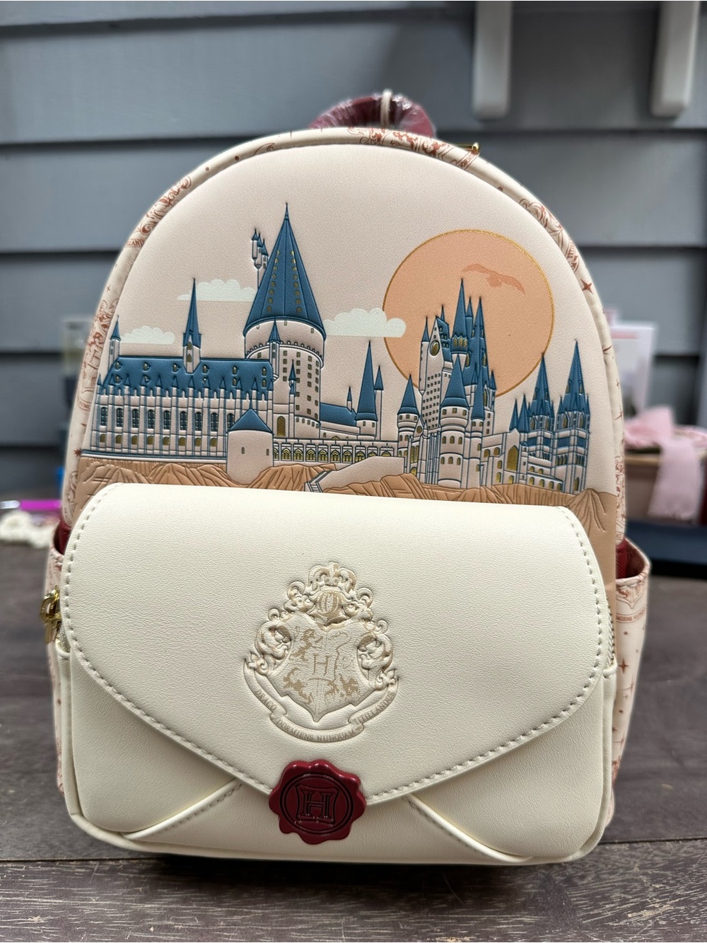 Loungefly Cream Blue Pink Hogwarts Castle Mini Backpack